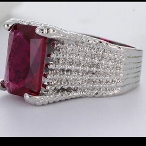 20ct. Simulated Rubellite Tourmaline Silver plated Ring